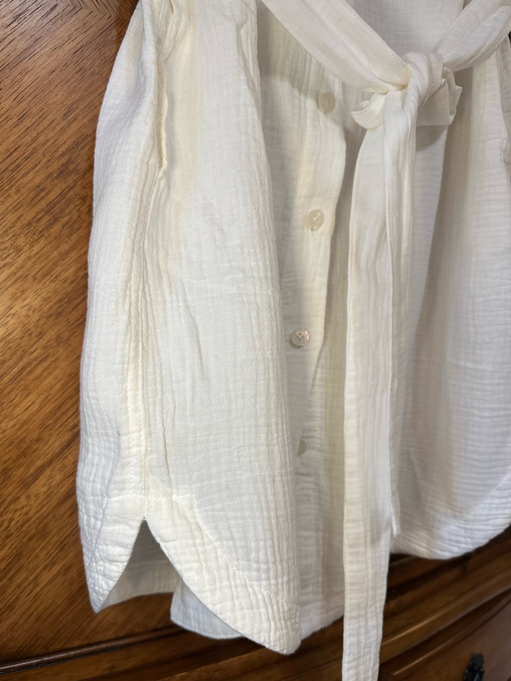 Weatherproof Vintage Cotton Gauze Shirt Dress Cream Belted Button Front Pockets - Picture 8 of 11